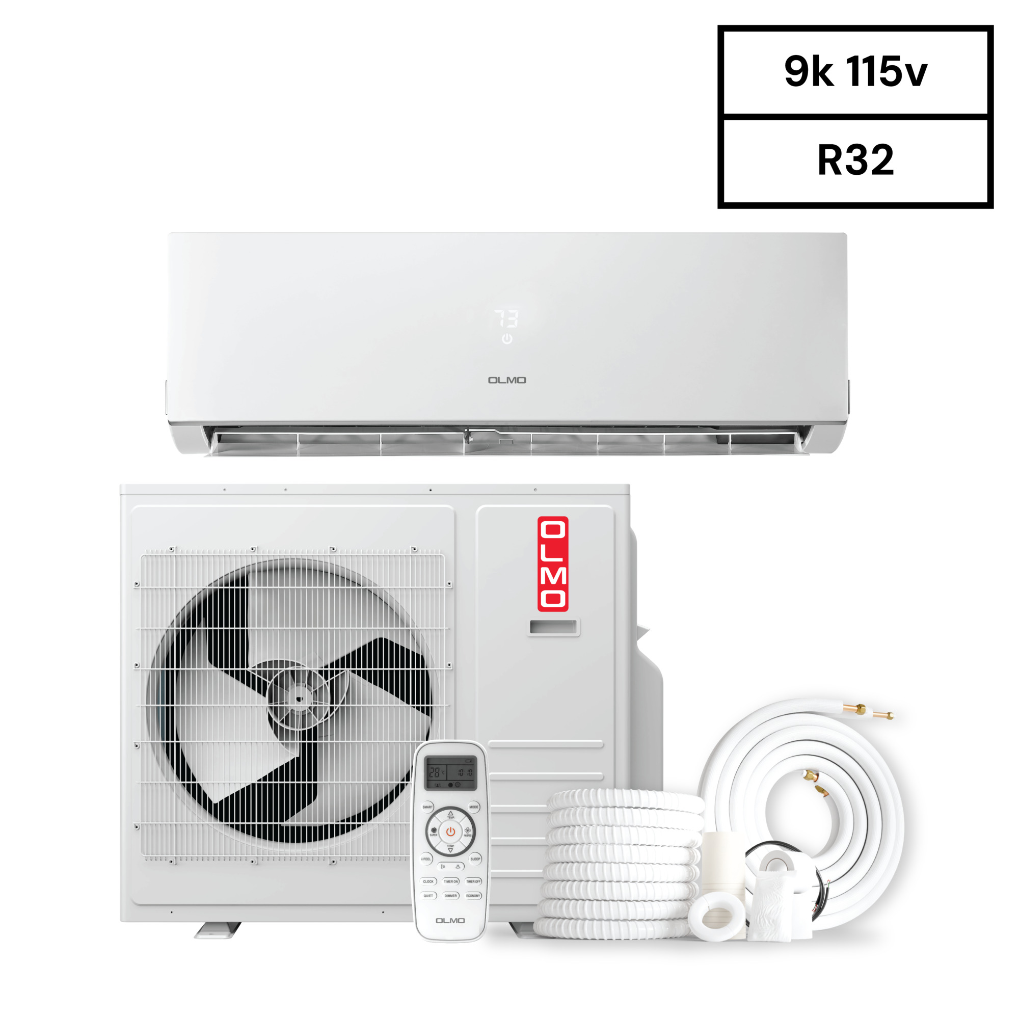 OLMO Sierra R32 Mini Split — 9,000 BTU, 115V, Single Zone, 20 SEER, Wi-Fi Enabled, 16ft. Install Kit, Model# OS-09SRW-115VI + OS-SR09-115VO